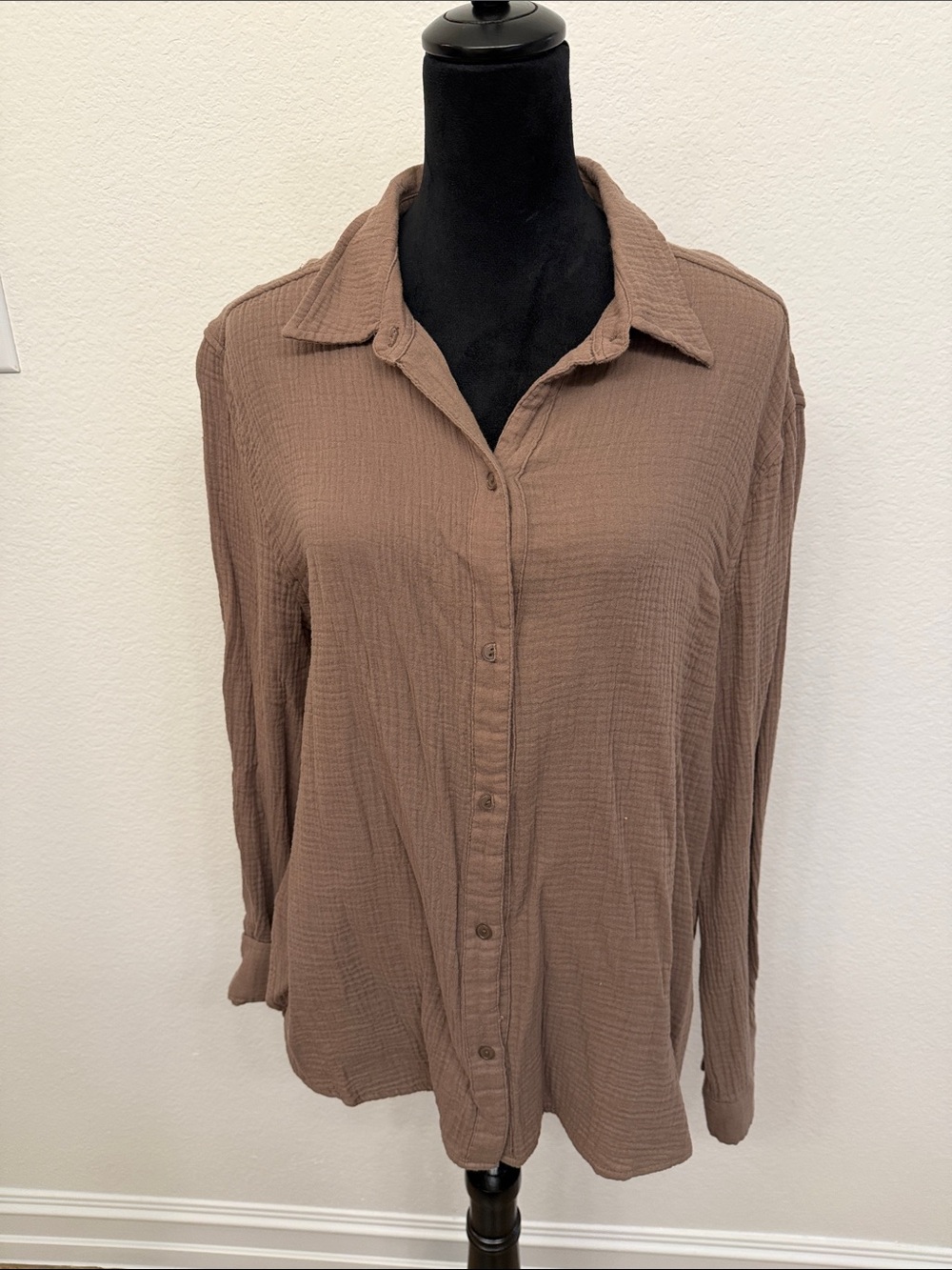 Women's Relaxed Fit Tan Button Down Shirt